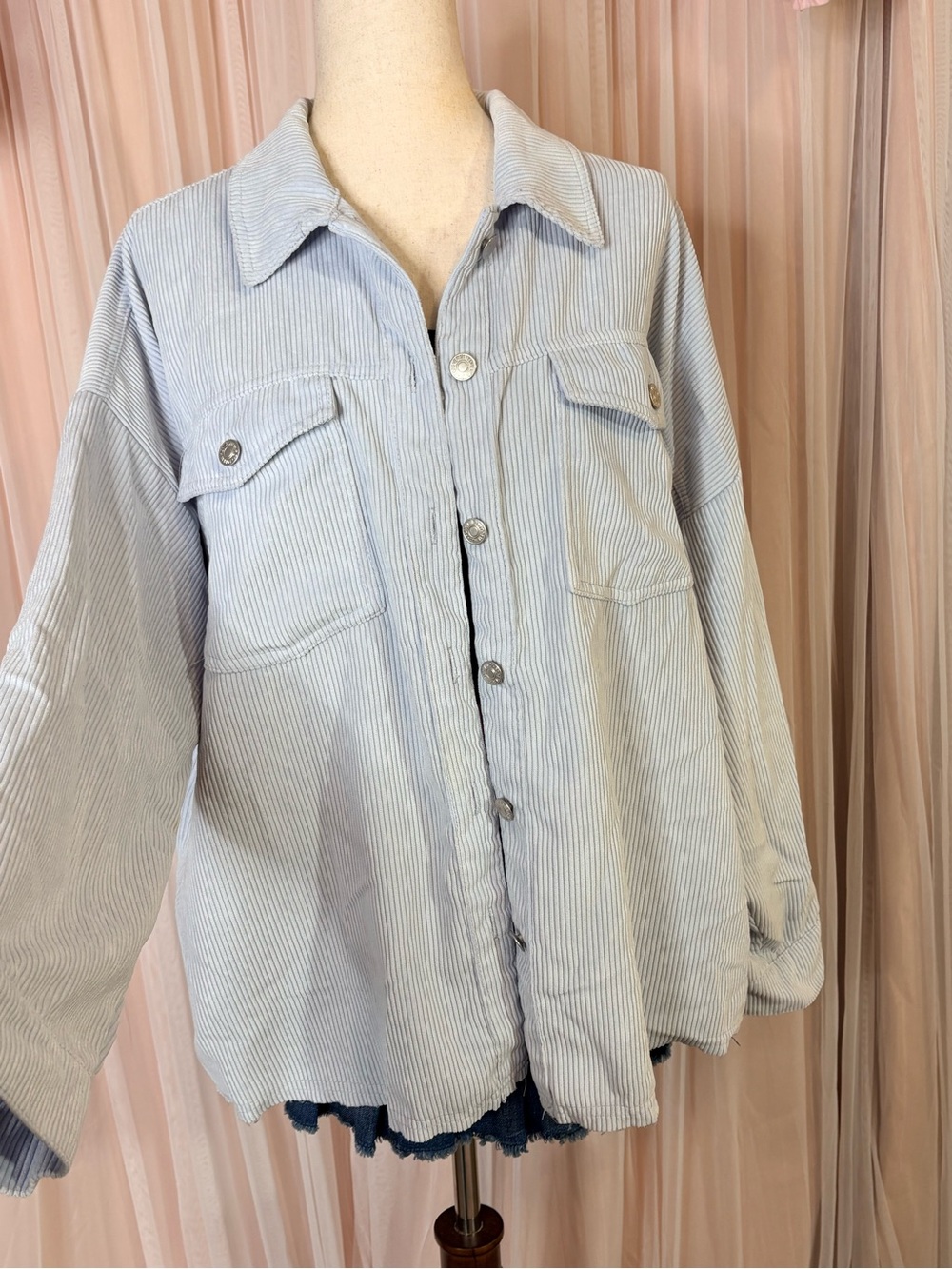 Forever 21 Blue Corduroy Oversized Shacket Jacket Shirt Size L